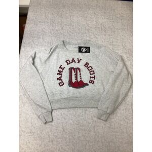 Where I'm From Game Day Boots Cropped Crewneck Sweatshirt Ash Grey Medium NEW
